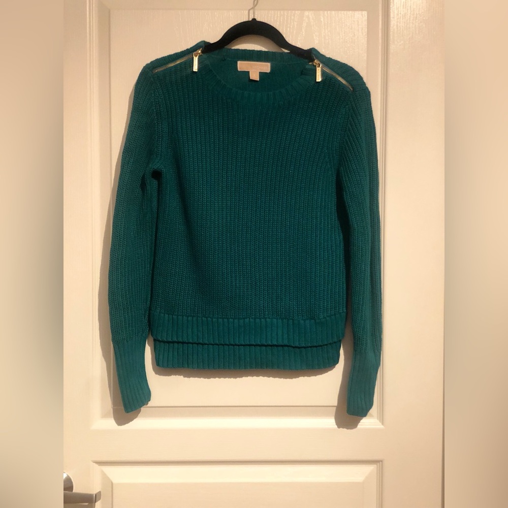 Michael Kors Teal Sweater with gold zippers size small